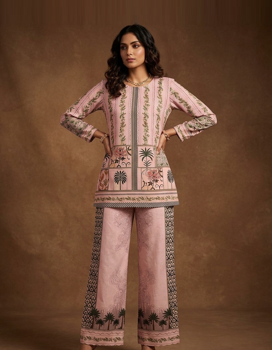 Unstitched Superfine Cotton Ladies Coord Set Suit